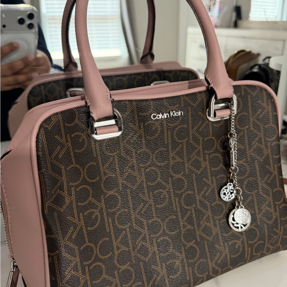 Calvin Klein Signature Brown and Pink Satchel